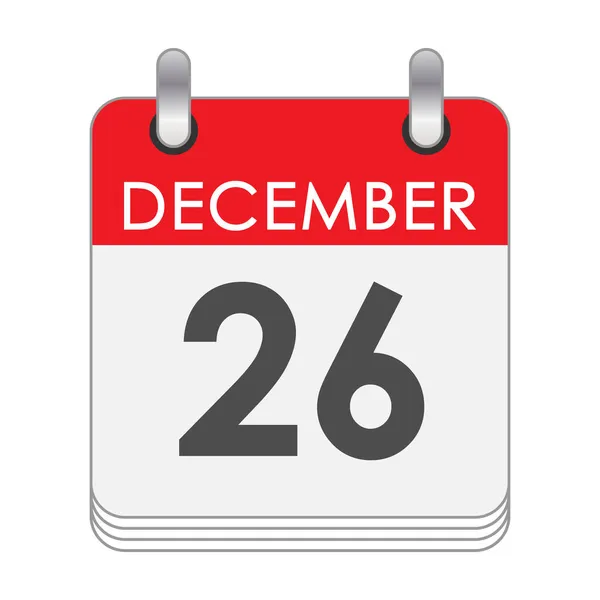 12月26日 12月26日の日付と裏表のカレンダーの葉 — ストックベクタ