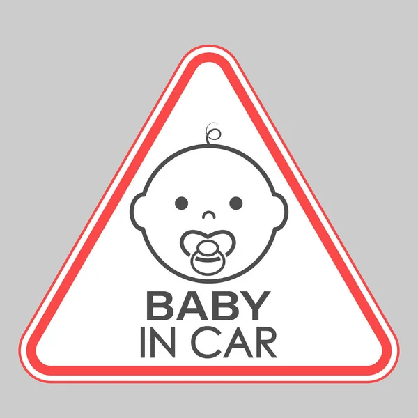 Baby Car Triangelformad Skylt Med Babyansikte Och Napphållare Vektorillustration — Stock vektor