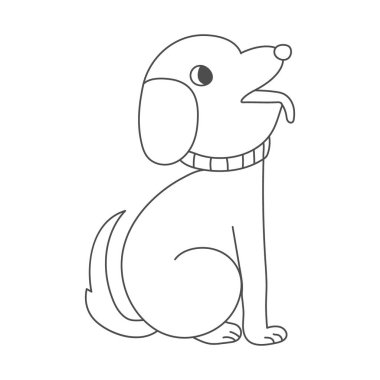 Şirin bir köpeğin silueti. Güzel şirin bir köpek yavrusu arka ayaklarının üzerinde oturuyor. Düz biçim.