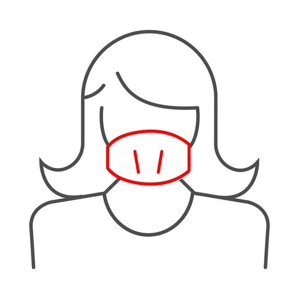 Lineært Ikon Kvinne Med Maske Eller Gasbind Ansiktet Masken Dekker – stockvektor