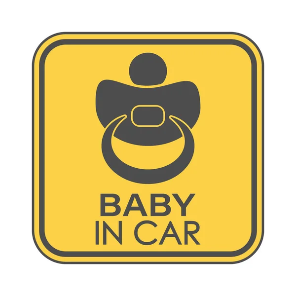 Baby Auto Een Vierkant Bord Met Een Babyfopspeen Een Inscriptie — Stockvector