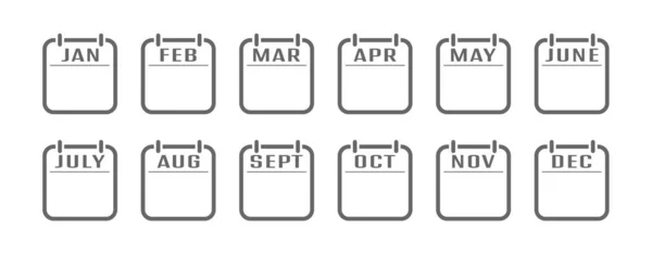 Serie Icone Del Calendario Con Nomi Dei Mesi Dell Anno — Vettoriale Stock