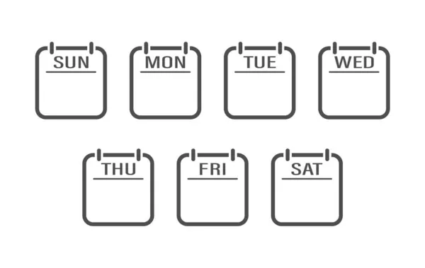 Набір Значків Календаря Днями Тижня Календар Іменами Днів Тижня Плоский — стоковий вектор