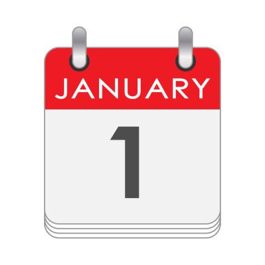 1 Ocak. 1 Ocak tarihli bir takvim sayfası. Düz biçim.