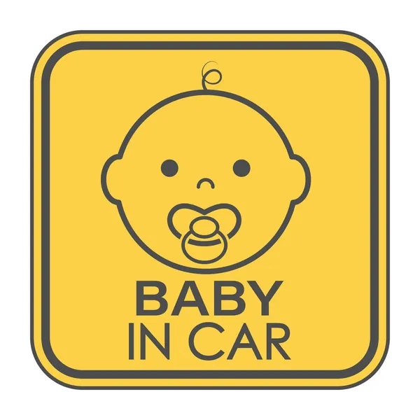 Baby Auto Een Vierkant Bord Met Een Babygezichtje Een Fopspeen — Stockvector