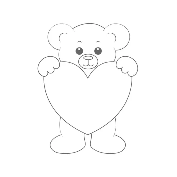 Bear Cub Holds Heart His Hands Empty Contour Silhouette Coloring — Stock Vector