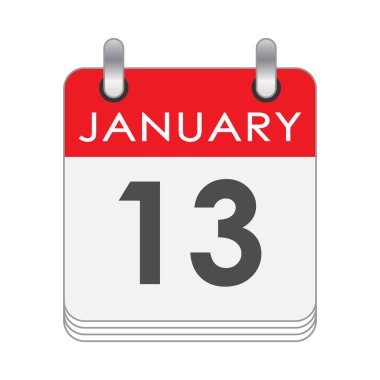 13 Ocak. Takvimde 13 Ocak tarihli bir yaprak. Düz biçim.