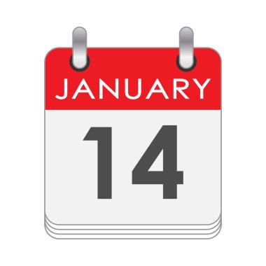 14 Ocak. 14 Ocak tarihli bir takvim sayfası. Düz biçim.