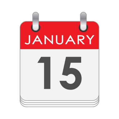 15 Ocak. Takvimin 15 Ocak tarihli bir sayfası. Düz biçim.