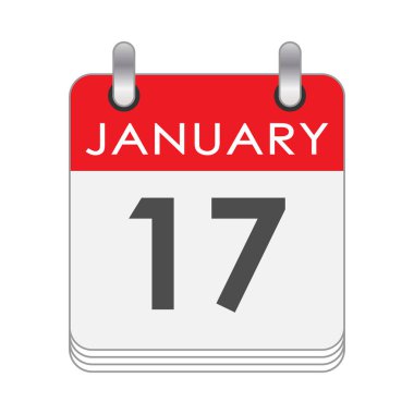 17 Ocak. 17 Ocak tarihli bir takvim sayfası. Düz biçim.