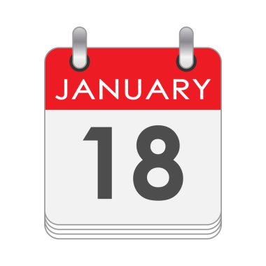 18 Ocak. Takvimin 18 Ocak tarihli bir yaprağı. Düz biçim.