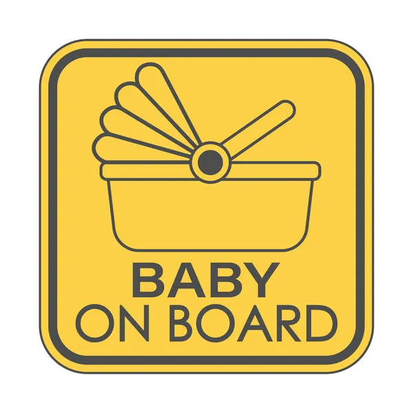 Baby Aan Boord Een Vierkant Bord Met Een Kinderwagen Een — Stockvector