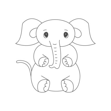 Komik bebek fil. Boyama kitapları, yapıştırma kitabı, çocuk gelişimi ve yaratıcı tasarım için boş bir taslak. Doğrusal biçim.