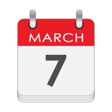 7 Mart. 7 Mart tarihli bir takvim sayfası. Düz biçim.