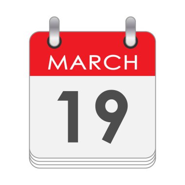 19 Mart. Takvimin 19 Mart tarihli bir yaprağı. Düz biçim.