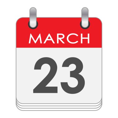 23 Mart. 23 Mart tarihli bir takvim sayfası. Düz biçim.