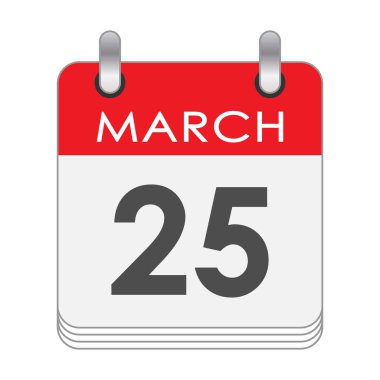 25 Mart. 25 Mart tarihli bir takvim sayfası. Düz biçim.