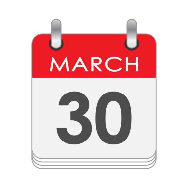 30 Mart. 30 Mart tarihli bir takvim sayfası. Düz biçim.