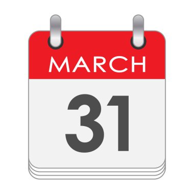 31 Mart. 31 Mart tarihli bir takvim sayfası. Düz biçim.