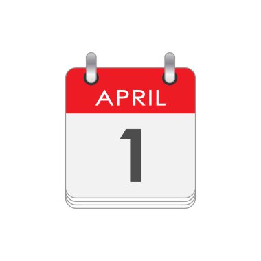 April 1. A leaf of the flip calendar with the date of April 1. Flat style.