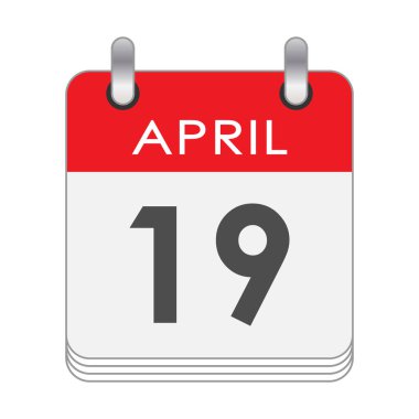 19 Nisan. Takvimin 19 Nisan tarihli bir yaprağı. Düz biçim.