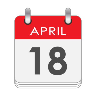 April 18. A leaf of the flip calendar with the date of April 18. Flat style.