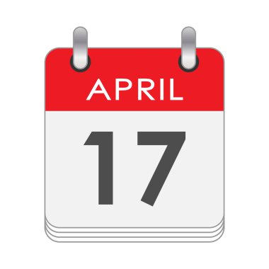 April 17. A leaf of the flip calendar with the date of April 17. Flat style.