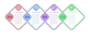 Gelişmenin 4 aşaması, geliştirme ya da eğitim. Ticari, finans, proje, plan veya pazarlama için görsel eylem simgelerine sahip bilgi grafikleri. Düz vektör biçimi