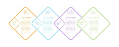 Gelişmenin 4 aşaması, geliştirme ya da eğitim. Ticari, finans, proje, plan veya pazarlama için görsel eylem simgelerine sahip bilgi grafikleri. Düz vektör biçimi