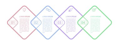 Gelişmenin 4 aşaması, geliştirme ya da eğitim. Ticari, finans, proje, plan veya pazarlama için görsel eylem simgelerine sahip bilgi grafikleri. Düz vektör biçimi