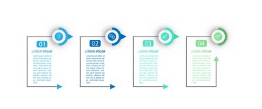 Gelişmenin 4 aşaması, geliştirme ya da eğitim. Ticari, finans, proje, plan veya pazarlama için görsel eylem simgelerine sahip bilgi grafikleri. Düz vektör biçimi