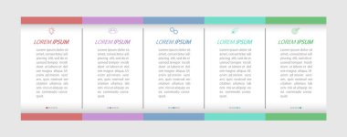 Geliştirmenin 5 aşaması, geliştirme ya da eğitim. Ticari, finans, proje, plan veya pazarlama için görsel eylem simgelerine sahip bilgi grafikleri. Düz vektör biçimi