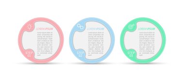 Gelişmenin, gelişmenin ya da eğitimin 3 aşaması. Ticari, finans, proje, plan veya pazarlama için görsel eylem simgelerine sahip bilgi grafikleri. Düz vektör biçimi