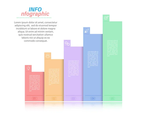 Étapes Développement Amélioration Formation Infographies Avec Icônes Action Visuelle Pour — Image vectorielle