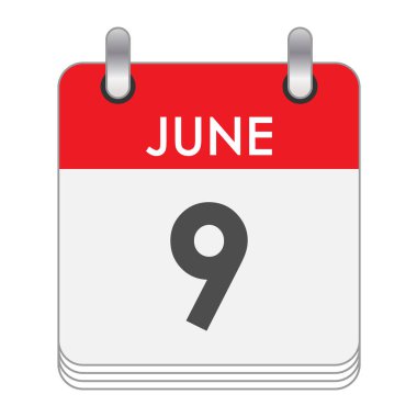 9 Haziran 'da. 9 Haziran tarihli bir takvim sayfası. Düz biçim.