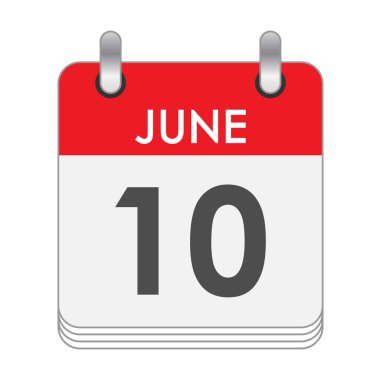 10 Haziran 'da. 10 Haziran tarihli bir takvim sayfası. Düz biçim.