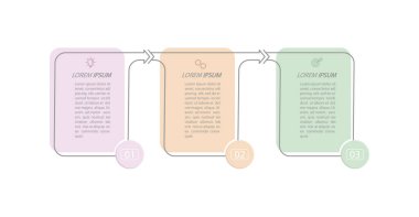 Gelişmenin, gelişmenin ya da eğitimin 3 aşaması. Ticari, finans, proje, plan veya pazarlama için görsel eylem simgelerine sahip bilgi grafikleri. Düz vektör biçimi