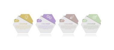 Gelişmenin 4 aşaması, geliştirme ya da eğitim. Ticari, finans, proje, plan veya pazarlama için görsel eylem simgelerine sahip bilgi grafikleri. Düz vektör biçimi