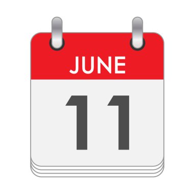 11 Haziran 'da. 11 Haziran tarihli bir takvim sayfası. Düz biçim.