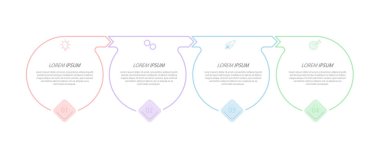 Gelişmenin 4 aşaması, geliştirme ya da eğitim. Ticari, finans, proje, plan veya pazarlama için görsel eylem simgelerine sahip bilgi grafikleri. Düz vektör biçimi