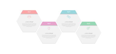 Gelişmenin 4 aşaması, geliştirme ya da eğitim. Ticari, finans, proje, plan veya pazarlama için görsel eylem simgelerine sahip bilgi grafikleri. Düz vektör biçimi