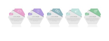 Geliştirmenin 5 aşaması, geliştirme ya da eğitim. Ticari, finans, proje, plan veya pazarlama için görsel eylem simgelerine sahip bilgi grafikleri. Düz vektör biçimi