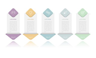 Gelişmenin 4 aşaması, geliştirme ya da eğitim. İş, finans, proje, plan veya pazarlama için görsel eylem simgelerine sahip bilgi grafikleri. 