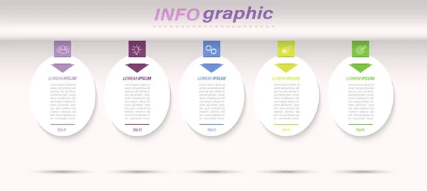 Stadier Utveckling Förbättring Eller Utbildning Infografik Med Visuella Actionikoner För — Stock vektor