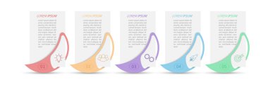 Geliştirmenin 5 aşaması, geliştirme ya da eğitim. Ticari, finans, proje, plan veya pazarlama için görsel eylem simgelerine sahip bilgi grafikleri. Düz vektör biçimi