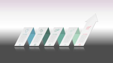 Bilgi grafikleri. 5 aşamalı geliştirme, pazarlama, iş akışı veya plan. İkonlarla iş stratejisi. Rapor ve istatistik diyagramı.