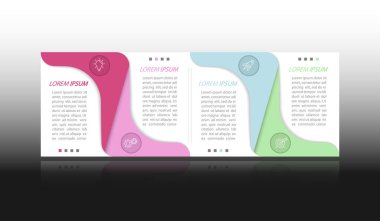 Bilgi grafikleri. 4 aşamalı geliştirme, pazarlama, iş akışı veya plan. İkonlarla iş stratejisi. Rapor ve istatistik diyagramı.