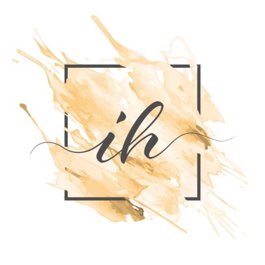 Kaligrafik küçük harfler I ve H bir çerçeve içinde renkli bir arkaplan üzerinde katı bir çizgi ile yazılır.