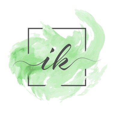 Kaligrafik küçük harfler I ve K bir çerçeve içinde renkli bir arkaplan üzerinde sağlam bir satır halinde yazılmıştır.