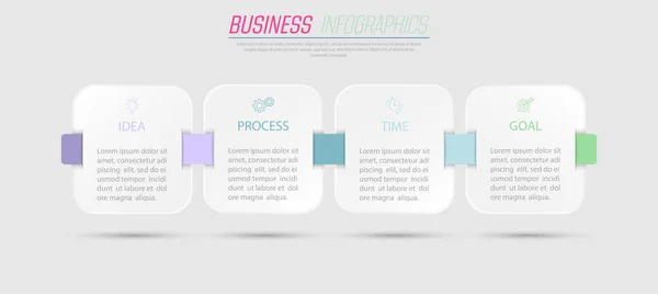 Business Infographics Pasos Para Lograr Resultado Etapas Desarrollo Flujo Trabajo — Archivo Imágenes Vectoriales